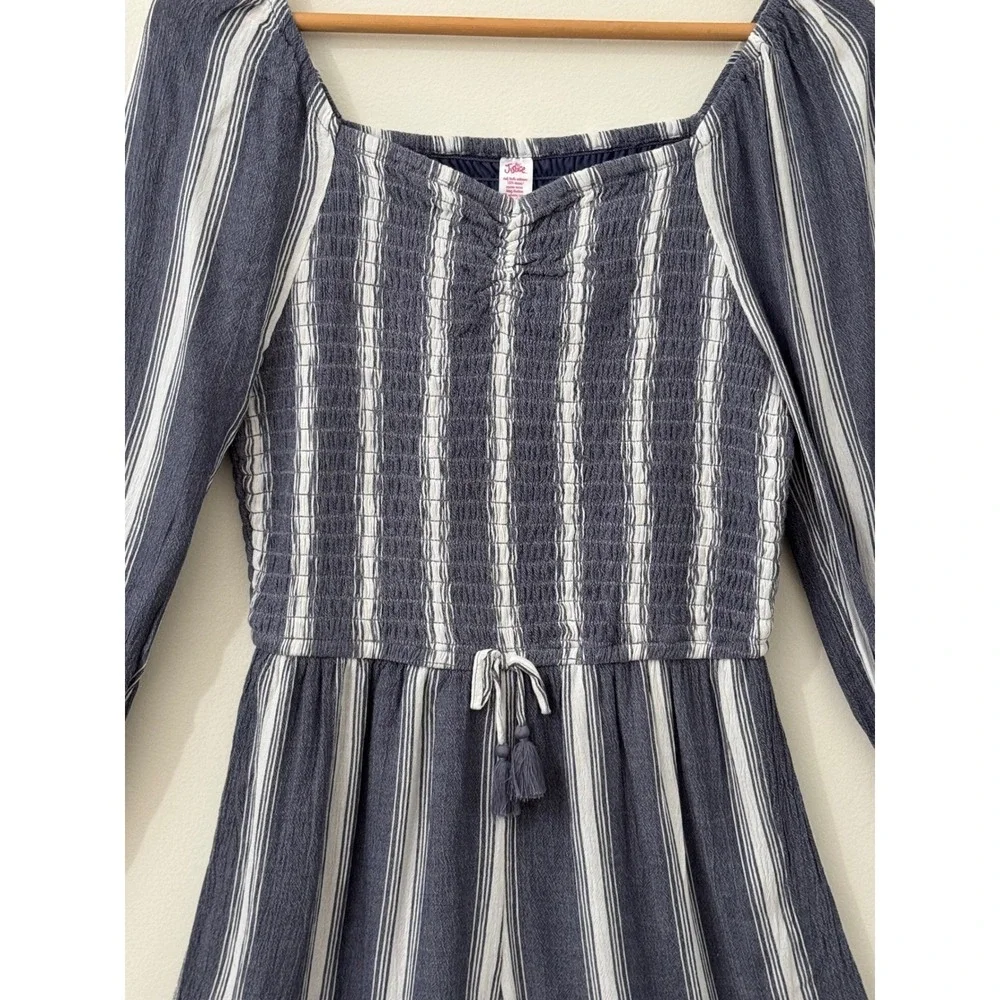 Justice Girls Blue White Striped Smocked Long Sleeve‎ Romper 16 Summer Vacation